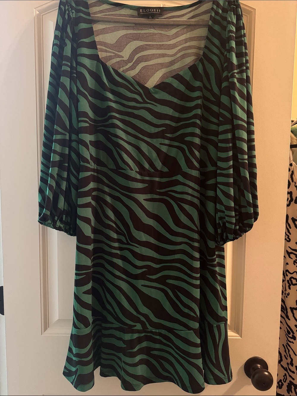 Eloquii Green and Black Zebra-Stripe V-Neck Dress